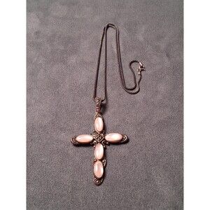Vintage Sterling Mother of Pearl Cross Pendant with Marcasites